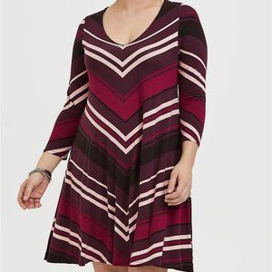 Burgundy Stripe Jersey Mini Trapeze Dress